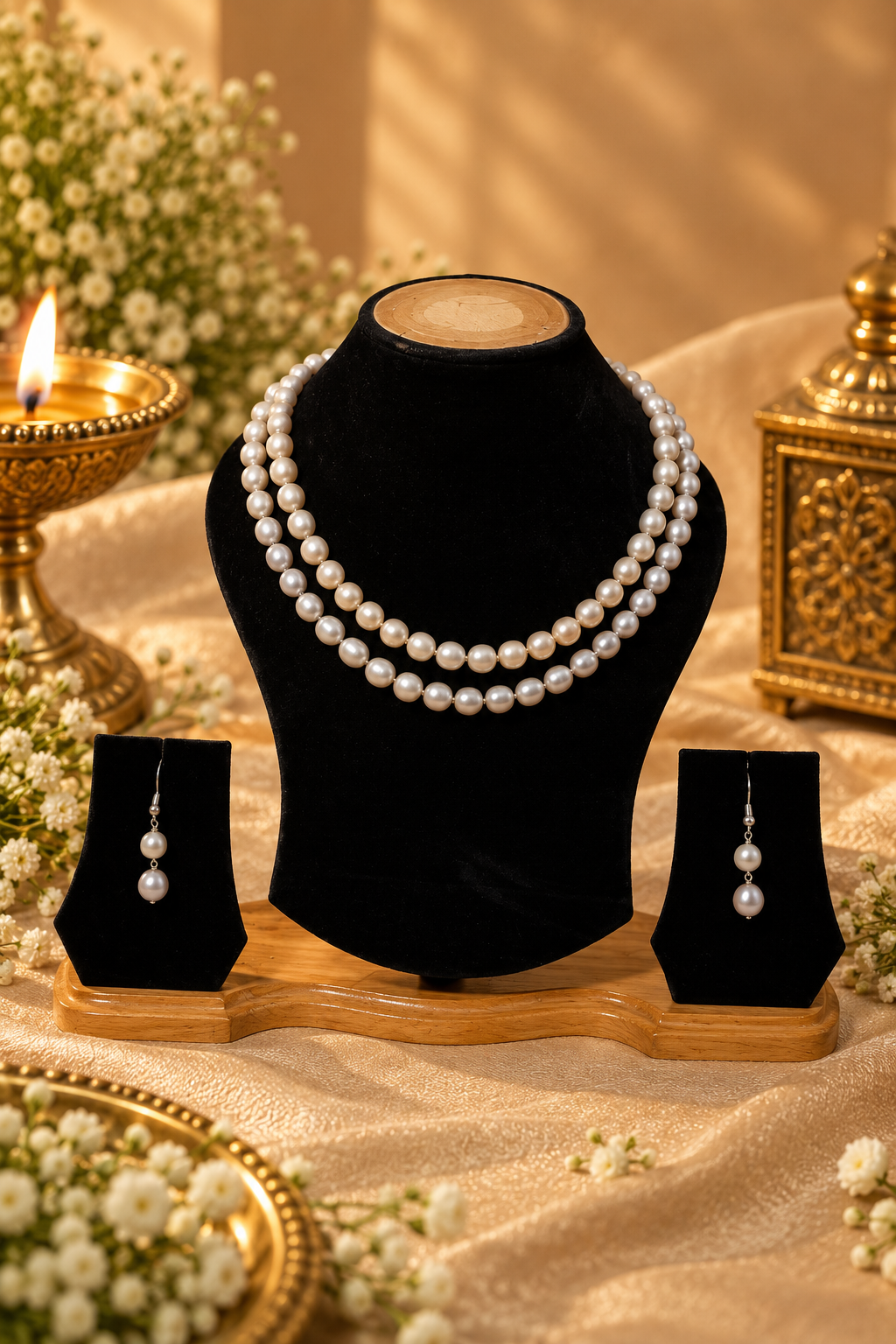FRESH WATER PEARL NECKLACE With METAL CLASP WITH METAL EARRINGS