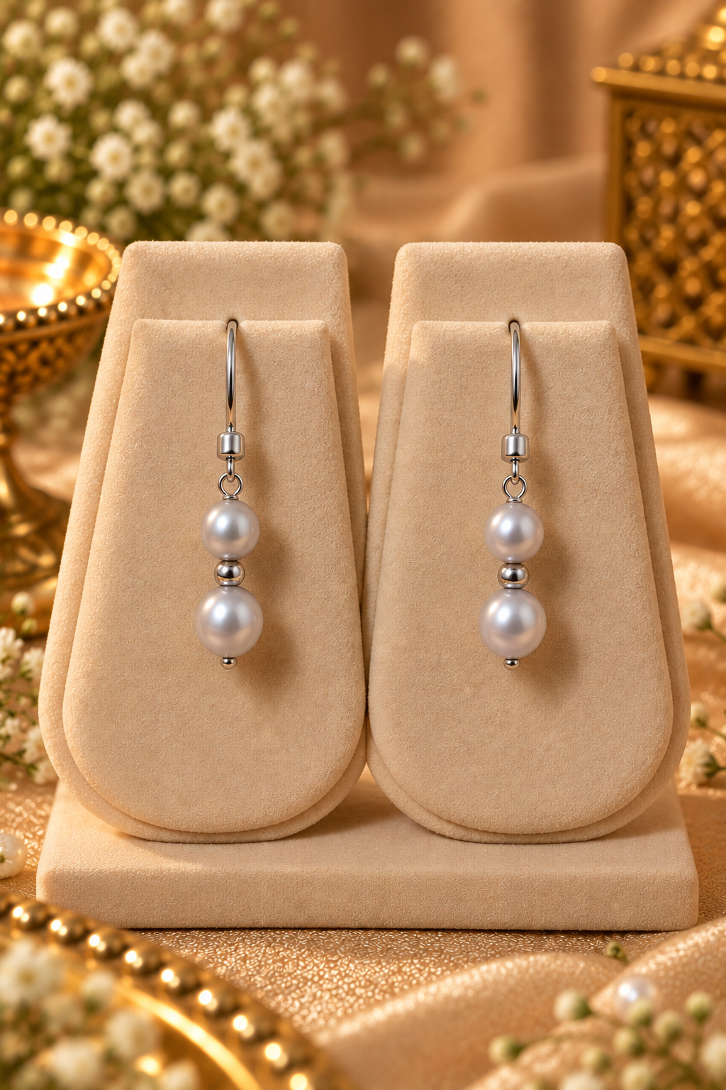 FRESH WATER PEARL NECKLACE With METAL CLASP WITH METAL EARRINGS - Image 2