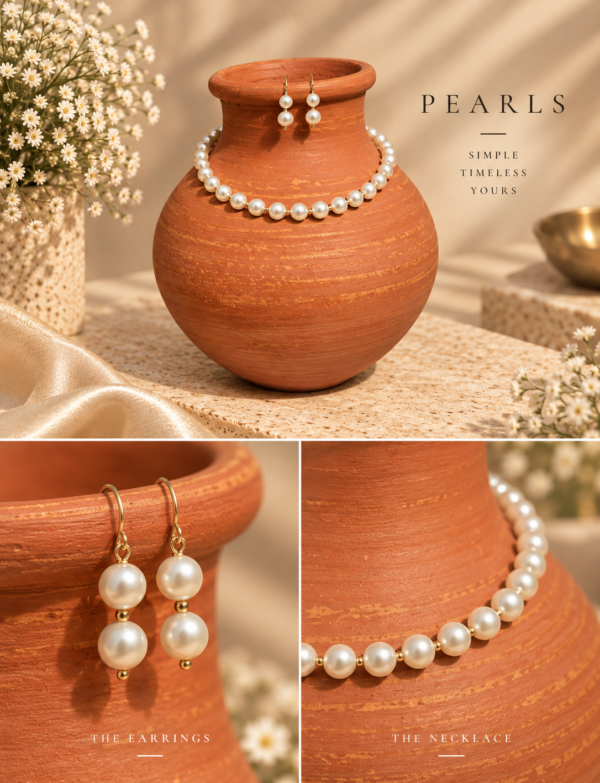 Freshwater Pearl Necklace with Metal Clasp with Metal Earrings