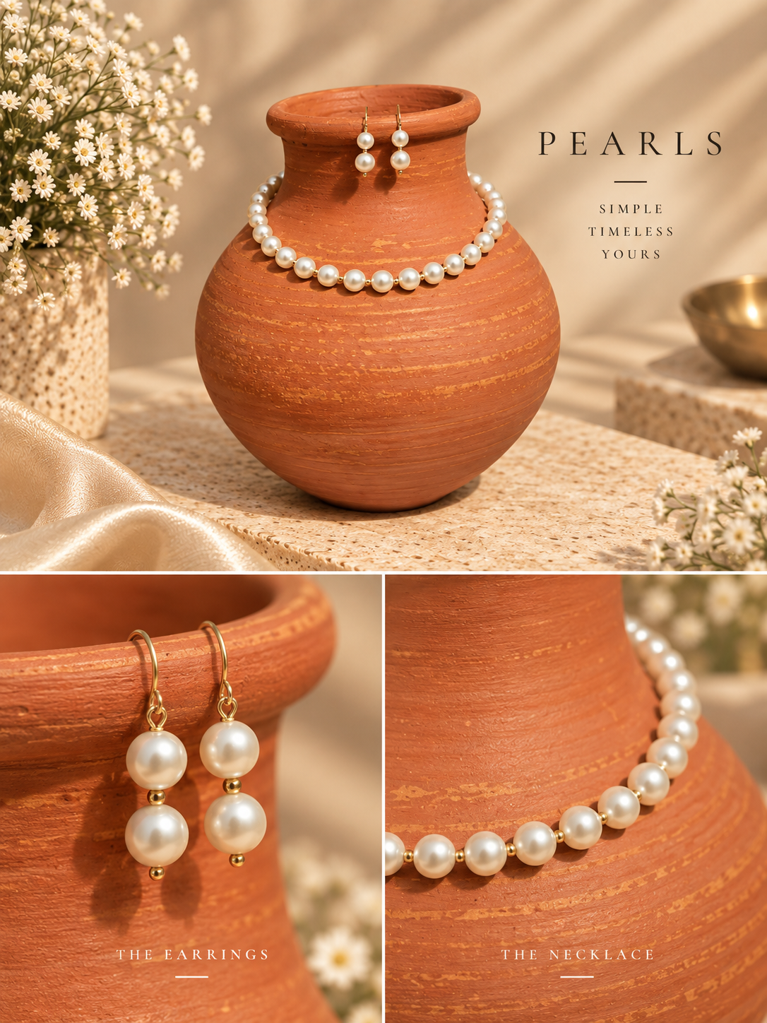 Freshwater Pearl Necklace with Metal Clasp with Metal Earrings