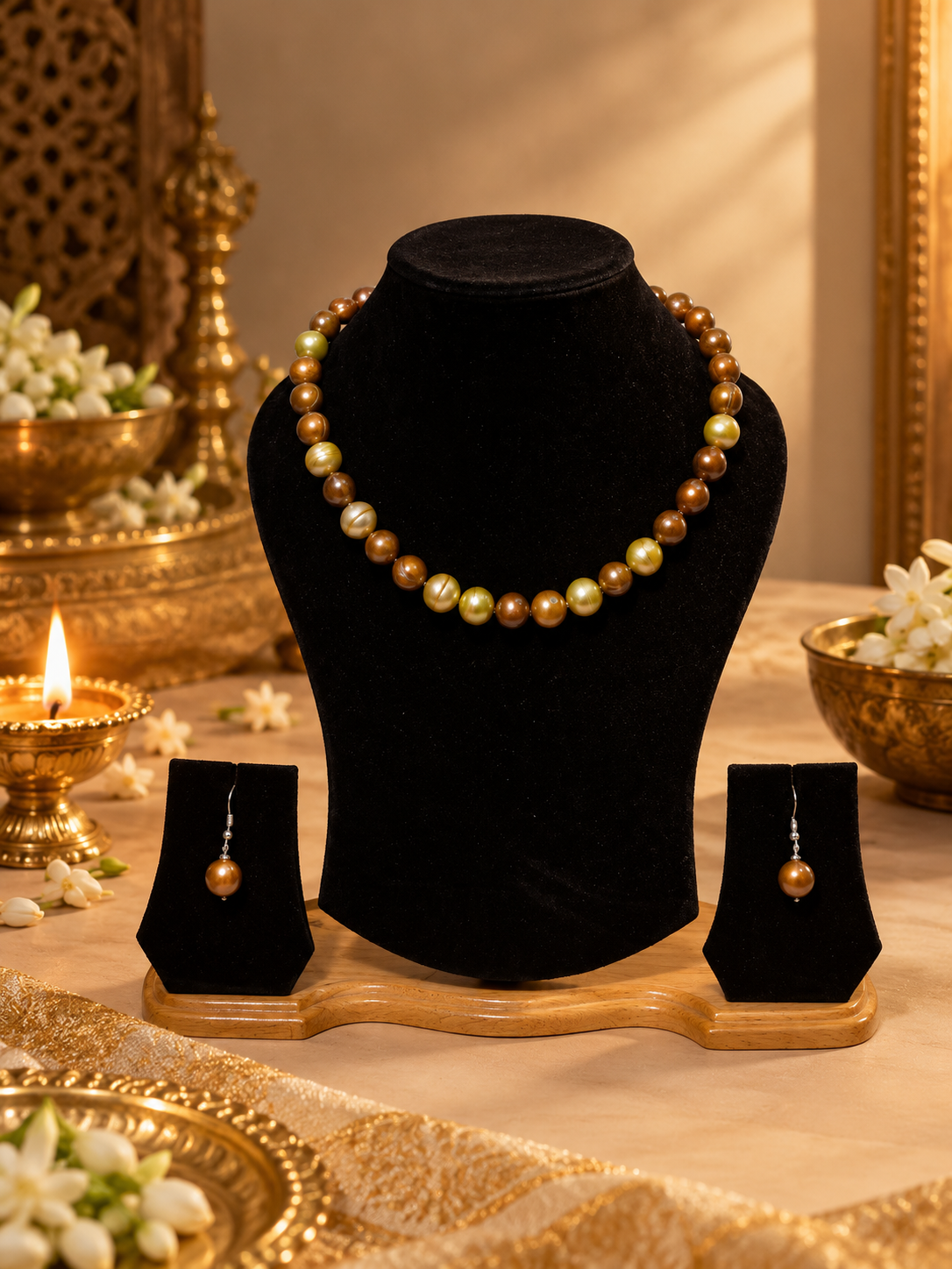 FRESH WATER PEARL NECKLACE With METAL CLASP WITH METAL EARRINGS
