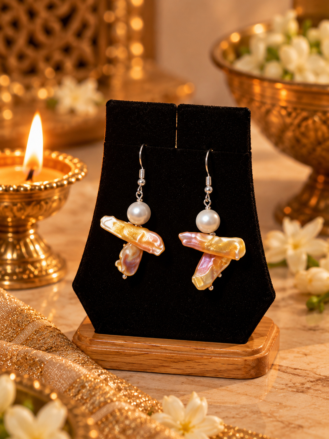 FRESH WATER PEARL NECKLACE With METAL CLASP WITH METAL EARRINGS - Image 2