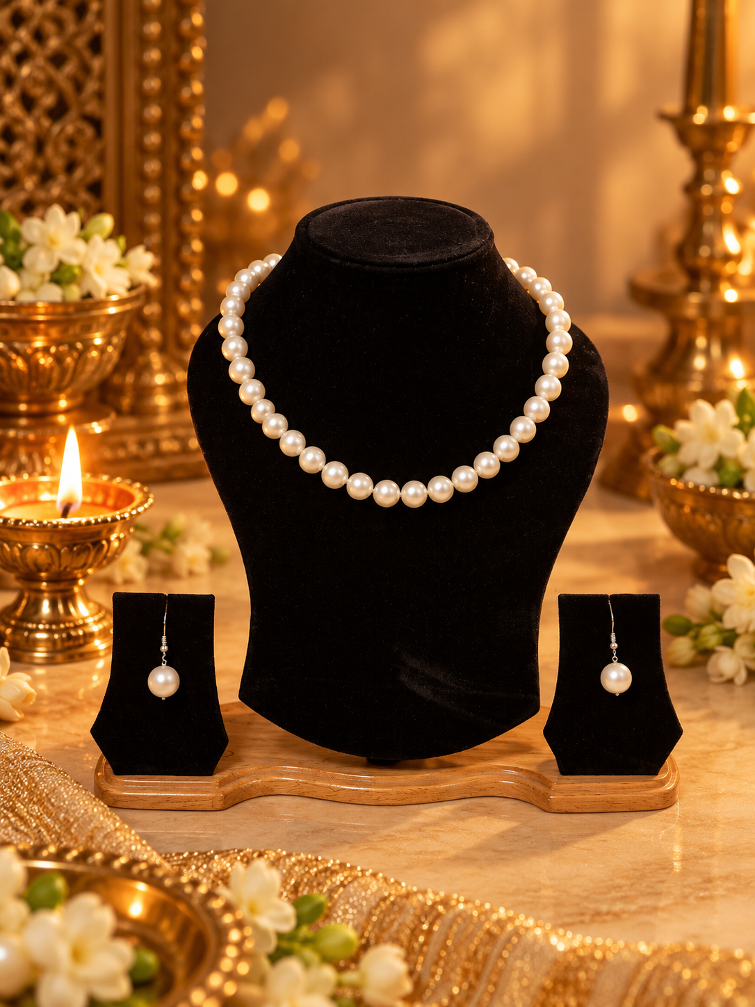 FRESH WATER PEARL NECKLACE With METAL CLASP WITH METAL EARRINGS