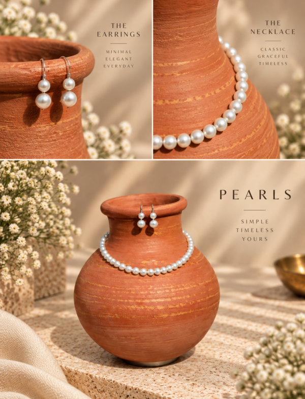 Freshwater Pearl Necklace with Metal Clasp with Metal Earrings