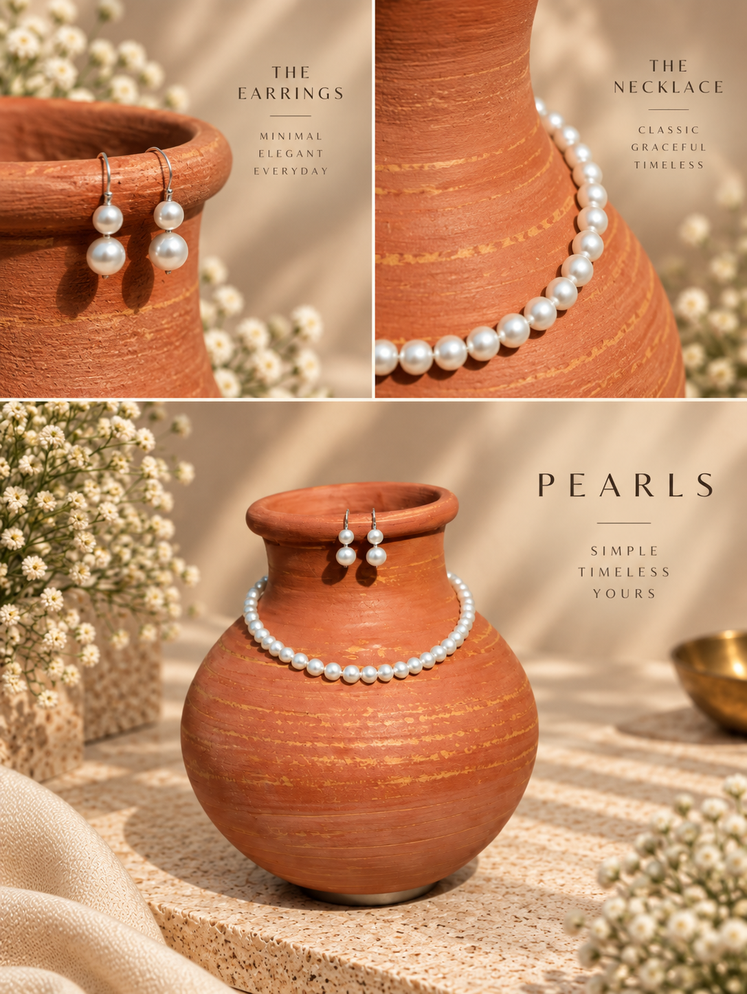Freshwater Pearl Necklace with Metal Clasp with Metal Earrings