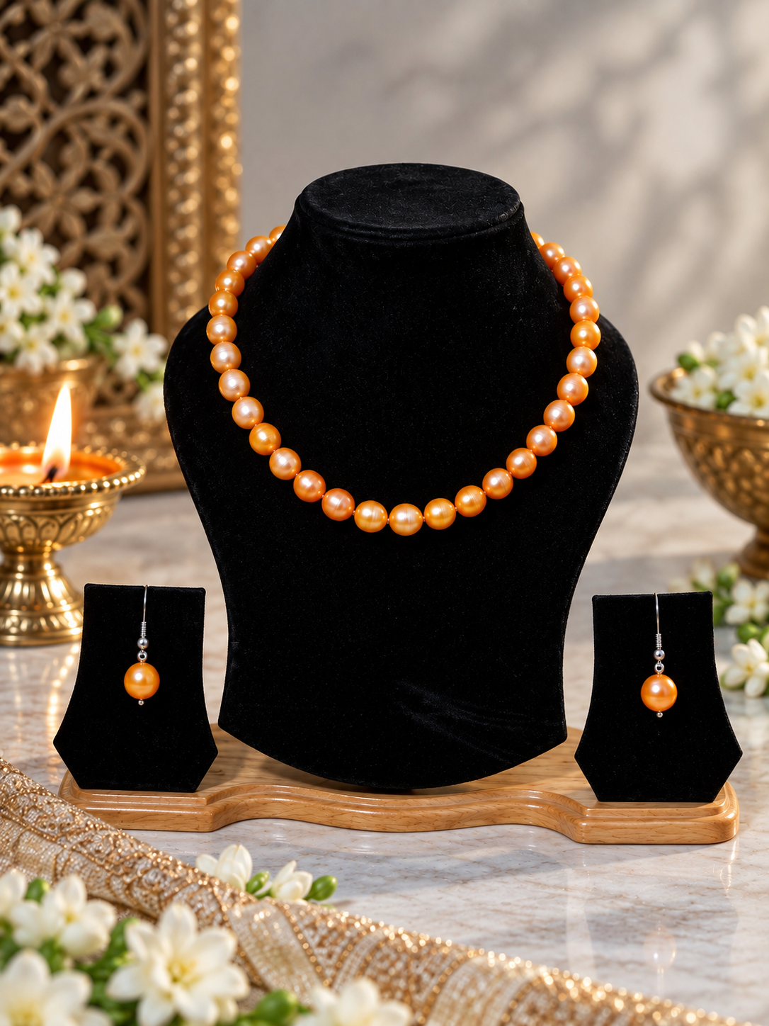 FRESH WATER PEARL NECKLACE With METAL CLASP WITH METAL EARRINGS