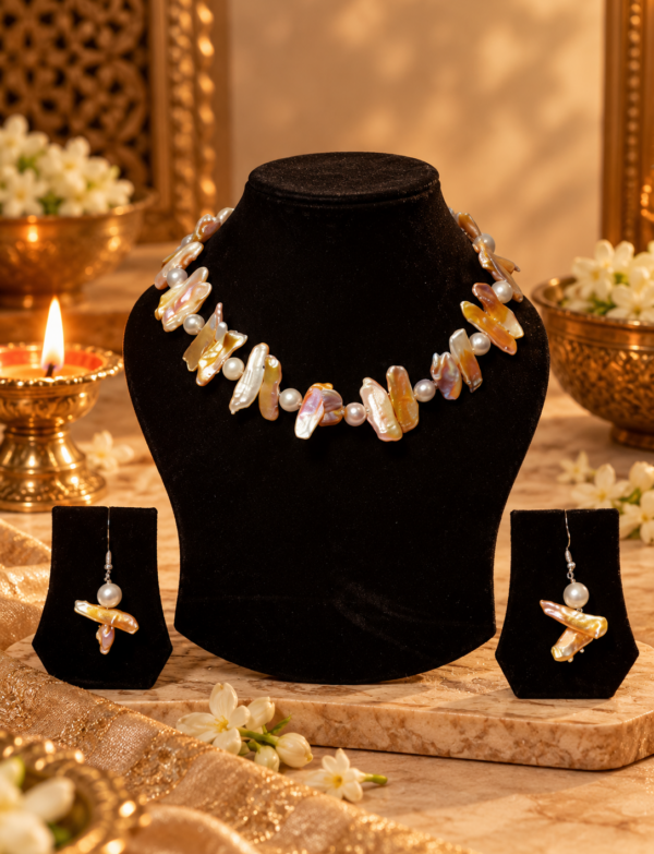 FRESH WATER PEARL  NECKLACE With METAL CLASP WITH METAL EARRINGS