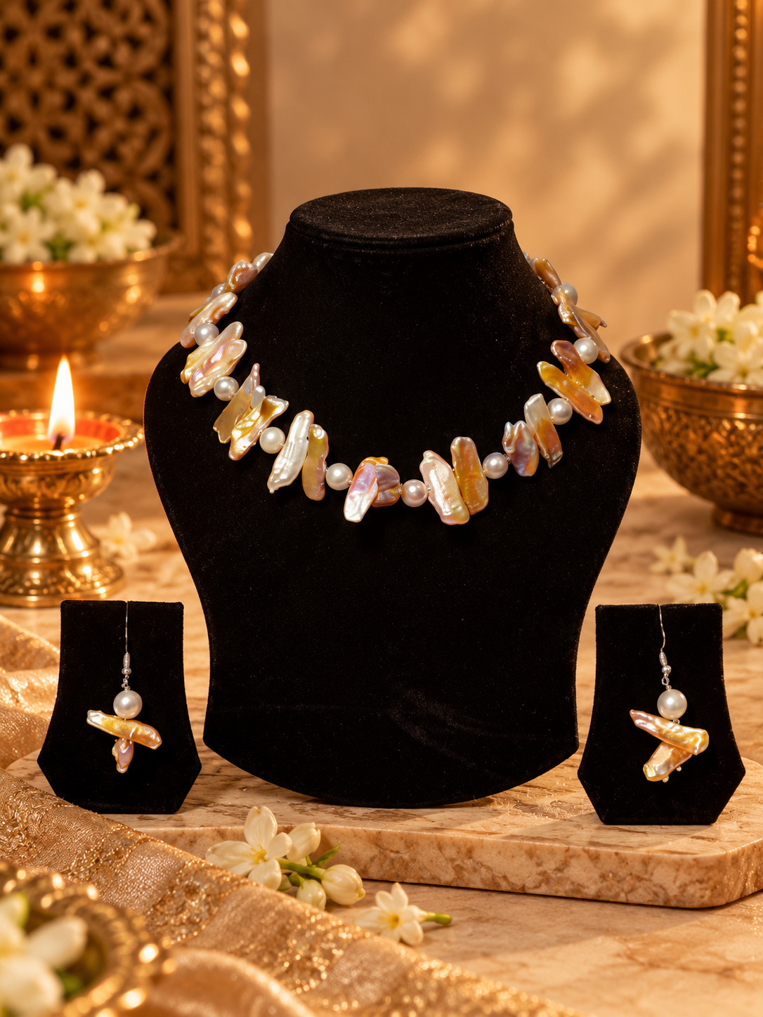 FRESH WATER PEARL NECKLACE With METAL CLASP WITH METAL EARRINGS