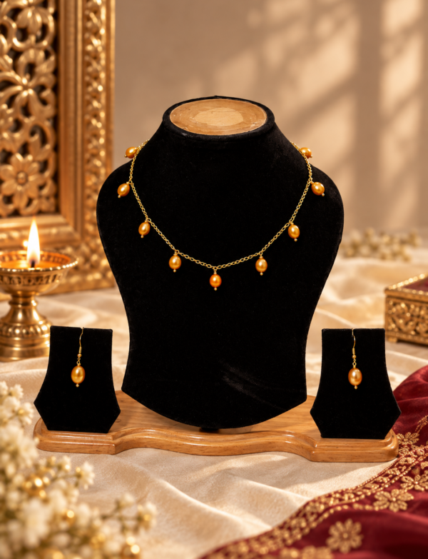 FRESH WATER PEARL  With Metal Chain NECKLACE METAL CLASP WITH METAL EARRINGS
