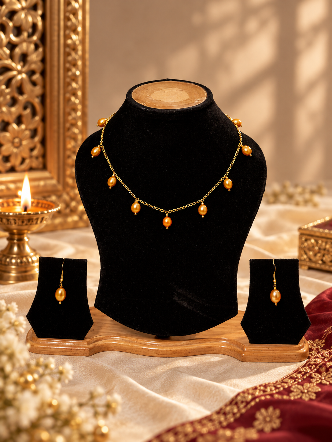 FRESH WATER PEARL With Metal Chain NECKLACE METAL CLASP WITH METAL EARRINGS