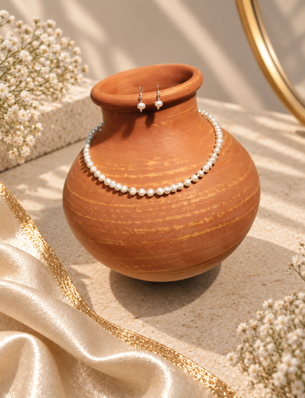 Freshwater Pearl Necklace with  Metal Clasp with Metal Earrings