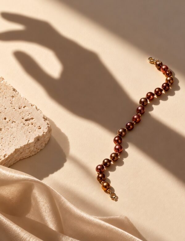 Freshwater Pearl Bracelet with Metal Clasp And Brown Stones