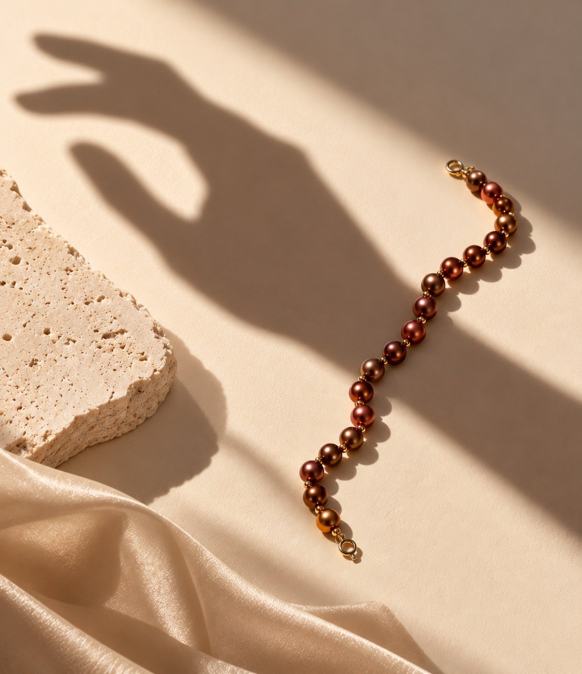 Freshwater Pearl Bracelet with Metal Clasp And Brown Stones